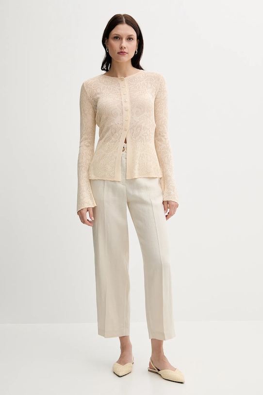 United Colors of Benetton spodnie lniane 4AGHDF06R beżowy SS25