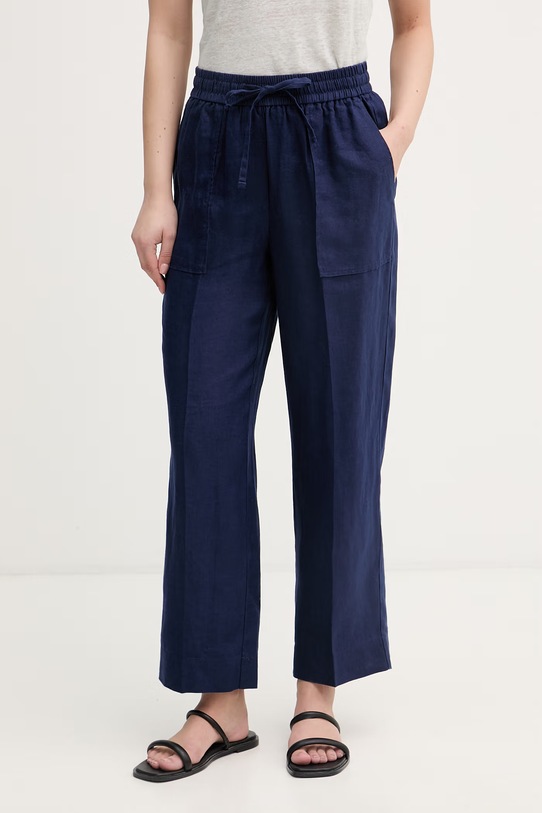 United Colors of Benetton παντελόνι γυναικείο λινό σκούρο μπλε 4AGHDF08J