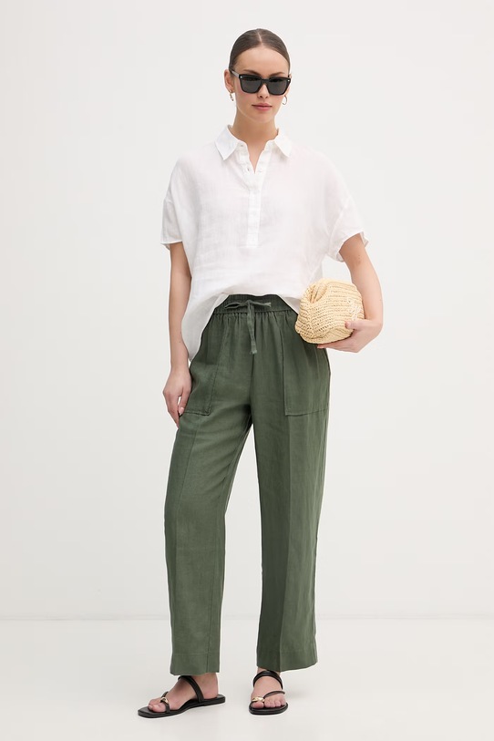 United Colors of Benetton hlače za žene od lana 4AGHDF08J zelena SS26