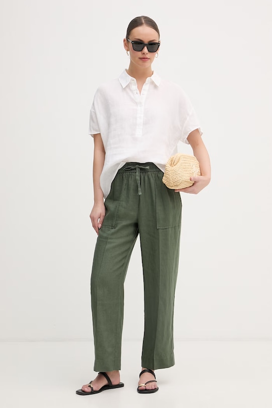 United Colors of Benetton панталон дамски от лен 4AGHDF08J зелен SS26