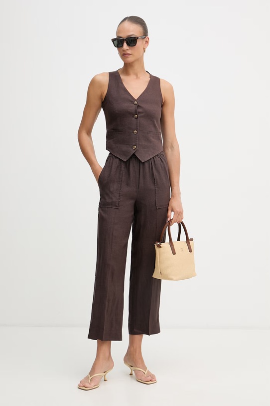 United Colors of Benetton Παντελόνι γυναικείο λινό 4AGHDF08J καφέ SS26