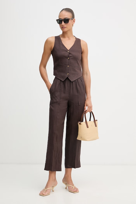 United Colors of Benetton Παντελόνι γυναικείο λινό 4AGHDF08J καφέ SS26