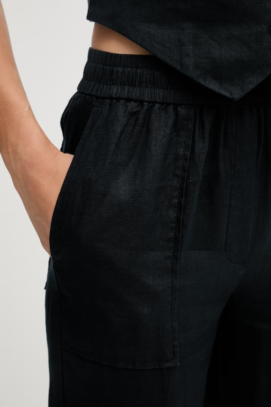 United Colors of Benetton Παντελόνι γυναικείο λινό μαύρο 4AGHDF08J