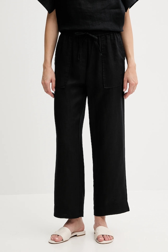 Льняні штани United Colors of Benetton прямий чорний 4AGHDF08J