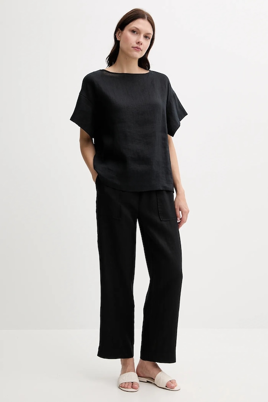 Льняні штани United Colors of Benetton 4AGHDF08J чорний SS25