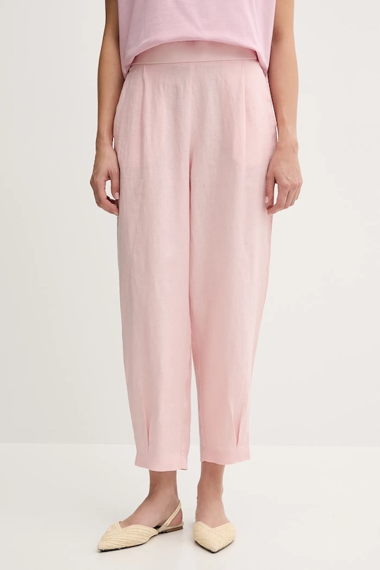 United Colors of Benetton spodnie lniane tkanina różowy 4AGHDF08L