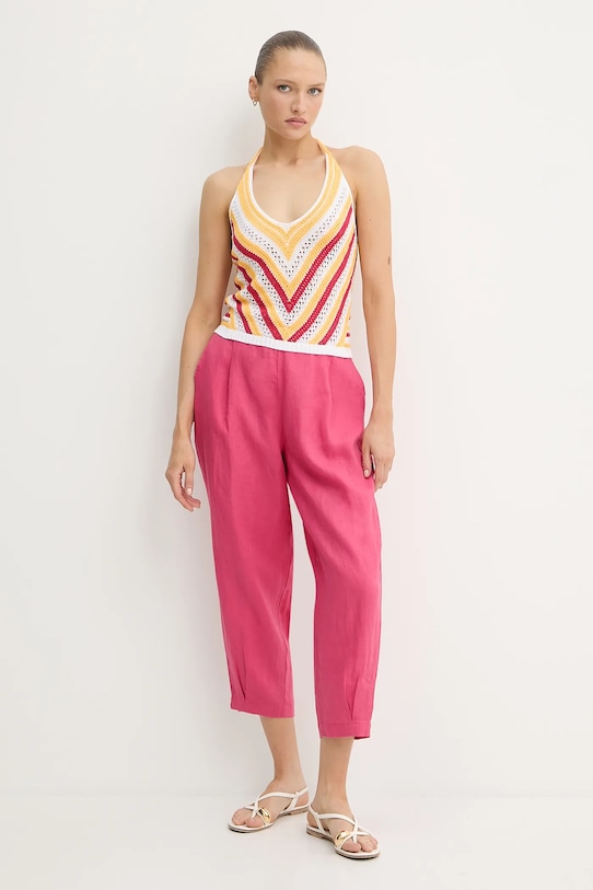 Ľanové nohavice United Colors of Benetton 4AGHDF08L ružová SS25
