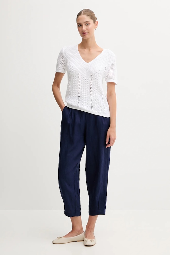 United Colors of Benetton spodnie lniane 4AGHDF08L granatowy SS25