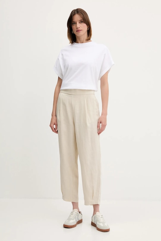 Льняні штани United Colors of Benetton 4AGHDF08L бежевий SS25