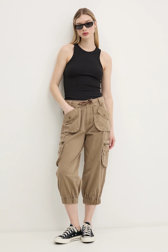 Βαμβακερό παντελόνι Desigual LOIRA 25SWPW26 μπεζ SS25