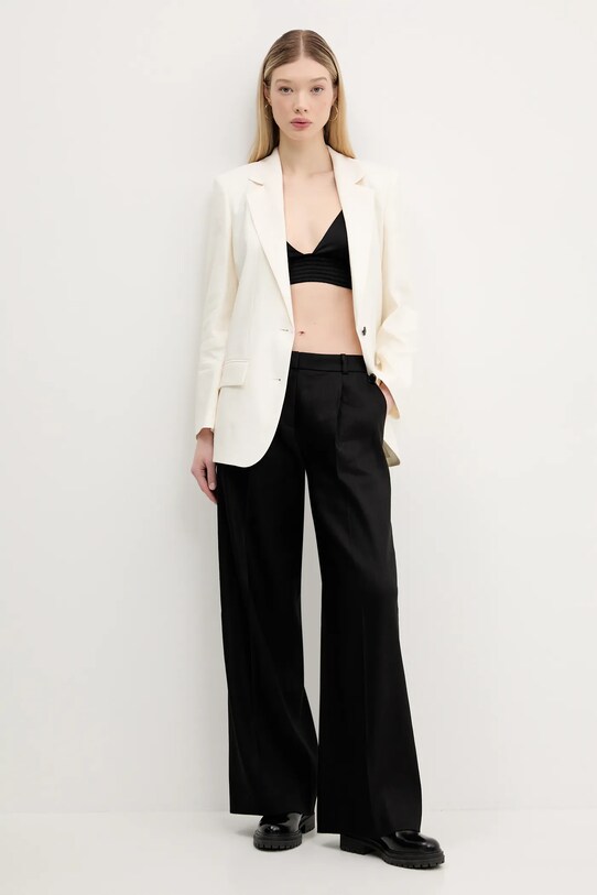 HUGO pantaloni din in 50537619 negru SS25
