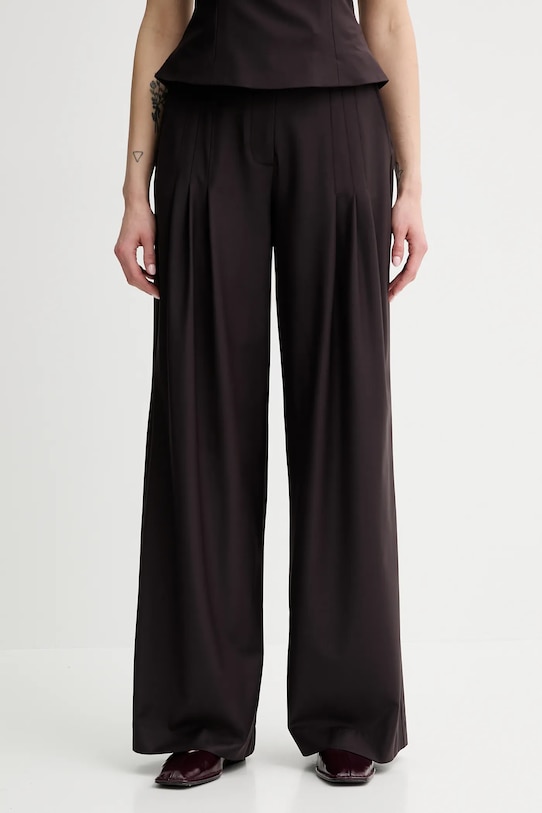 Remain spodnie z domieszką wełny z elastanem brązowy 502473578