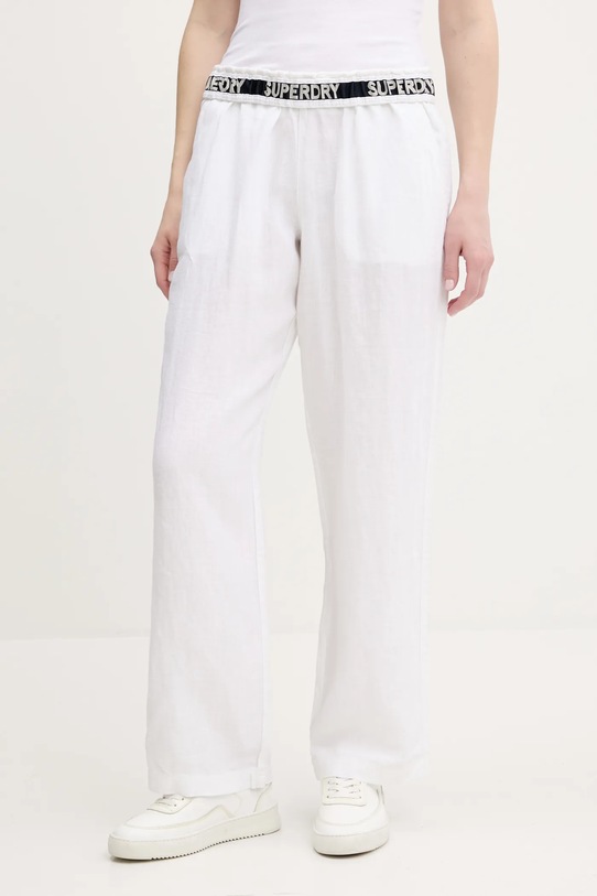 Superdry spodnie lniane tkanina biały W7011182A.04C