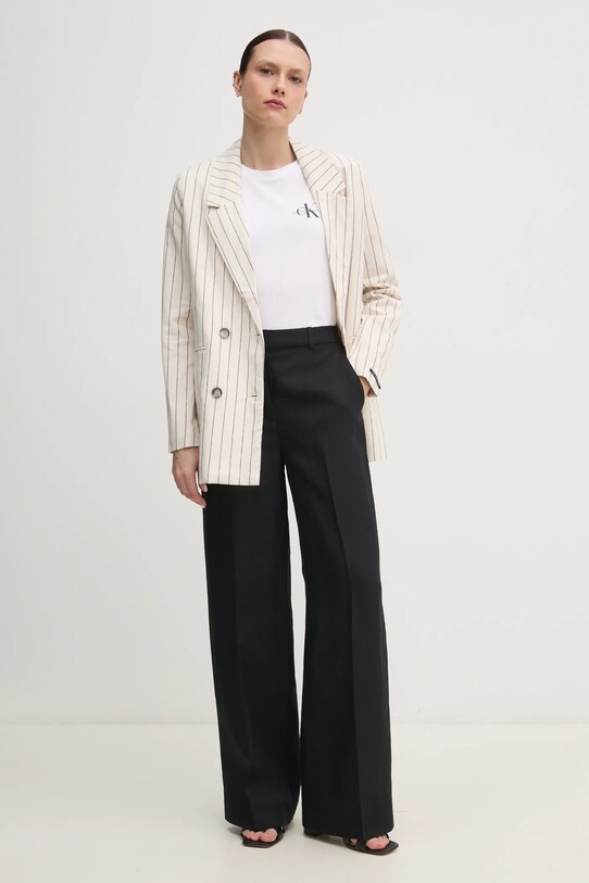 Calvin Klein spodnie z domieszką lnu K20K208381 czarny SS25