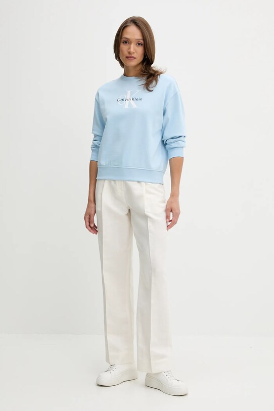 Calvin Klein spodnie lniane LV044B623G beżowy SS25