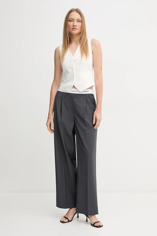 Μάλλινο παντελόνι Calvin Klein LV044B668G γκρί SS25
