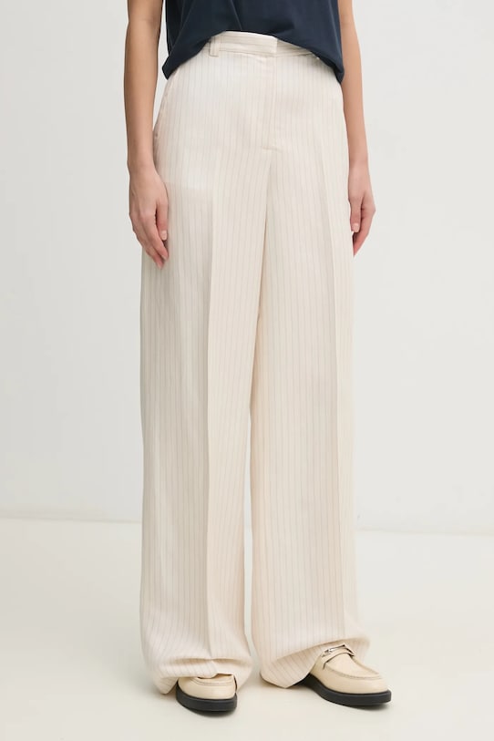 Tommy Hilfiger pantaloni in lino misto alta beige WW0WW45464