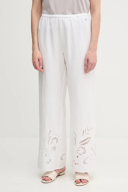 Lanene hlače Tommy Hilfiger Raven bela WW0WW44782