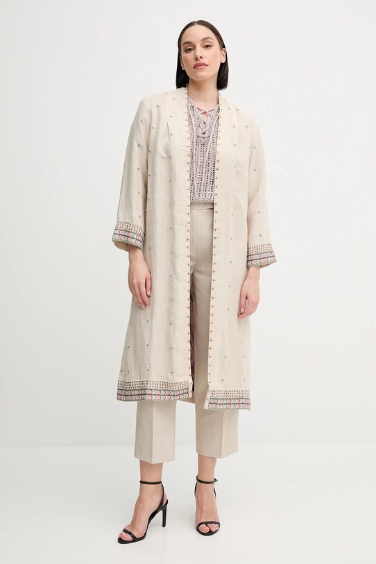 Kalhoty s příměsí lnu Tommy Hilfiger WW0WW45461 béžová SS25