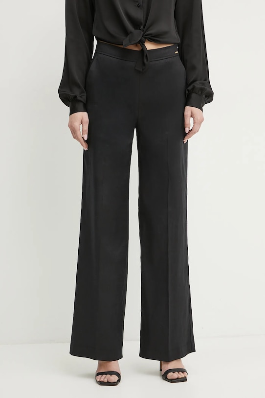 Guess spodnie lniane ISABEAU z elastanem czarny W5GB54.WH5L2