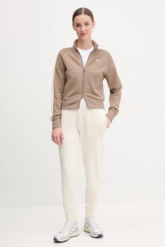 Puma pantaloni de trening din bumbac 685019 bej SS25