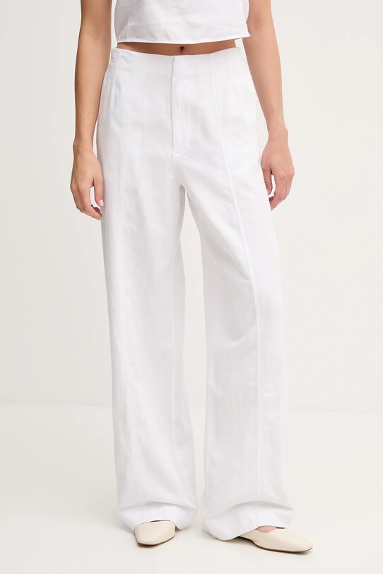 Nohavice s prímesou ľanu Calvin Klein Jeans s prímesou ľanu biela J20J225340