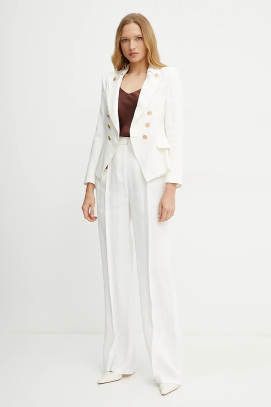Elisabetta Franchi spodnie lniane PA09752E2 biały SS25