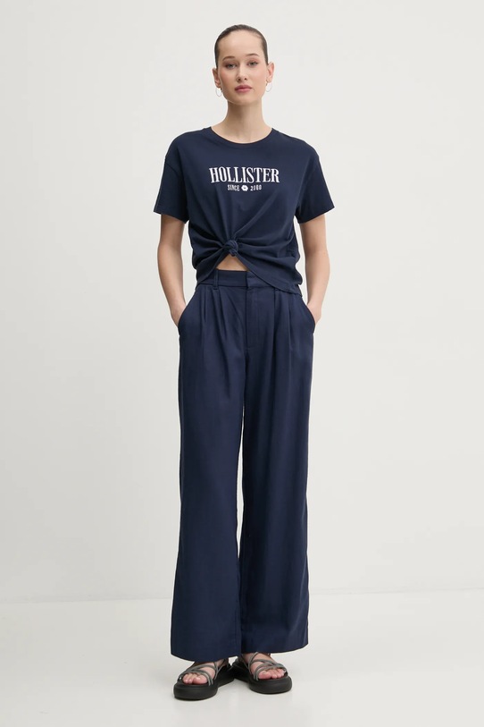Ľanové nohavice Hollister Co. KI356.5049.200 tmavomodrá SS25