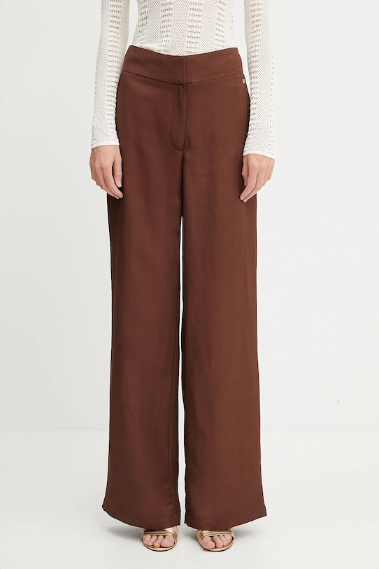 Marciano Guess pantaloni in lino misto GRETA alta marrone 5GGB21.7316A