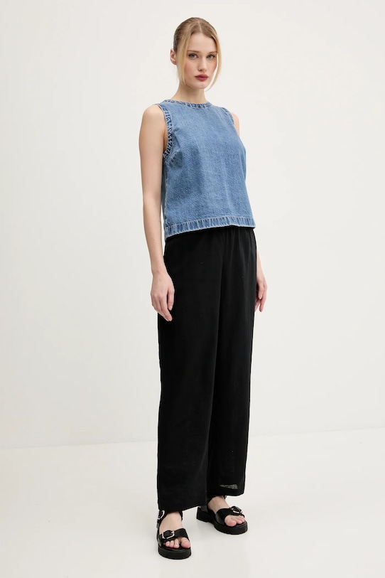 Λινό παντελόνι Abercrombie & Fitch KI156.5137.900 μαύρο SS25