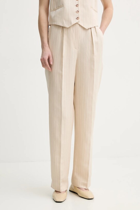 BA&SH pantaloni din amestec de in PEANUT drept bej 1E25PEAN