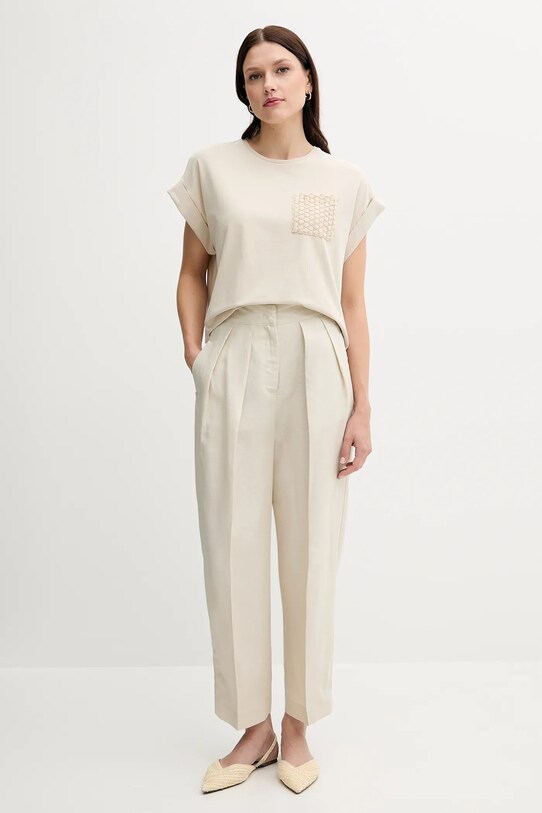 United Colors of Benetton spodnie z domieszką lnu 45BVDF09B beżowy SS25