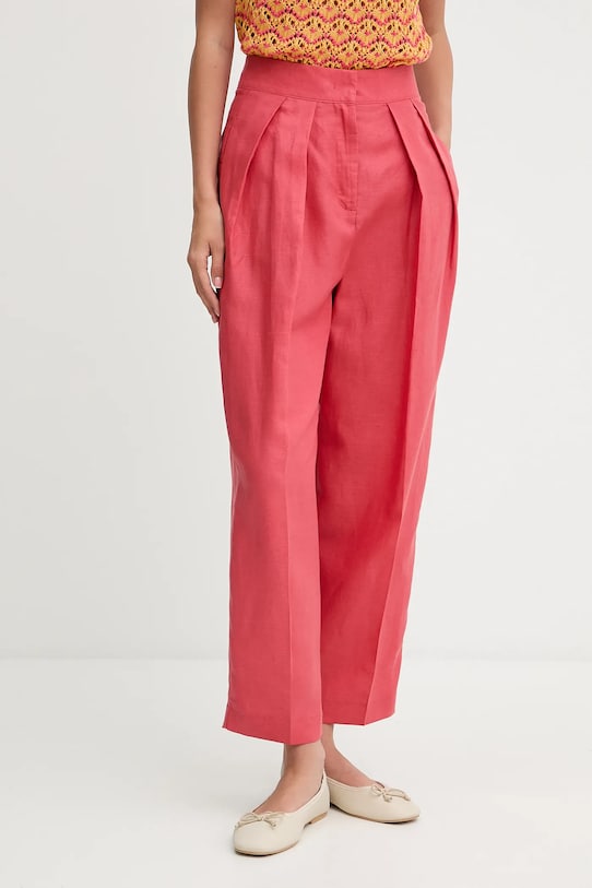 Παντελόνι με λινό μείγμα United Colors of Benetton ψηλή ροζ 45BVDF09B