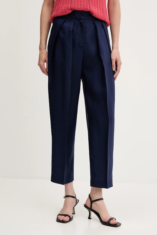 United Colors of Benetton spodnie z domieszką lnu tkanina granatowy 45BVDF09B