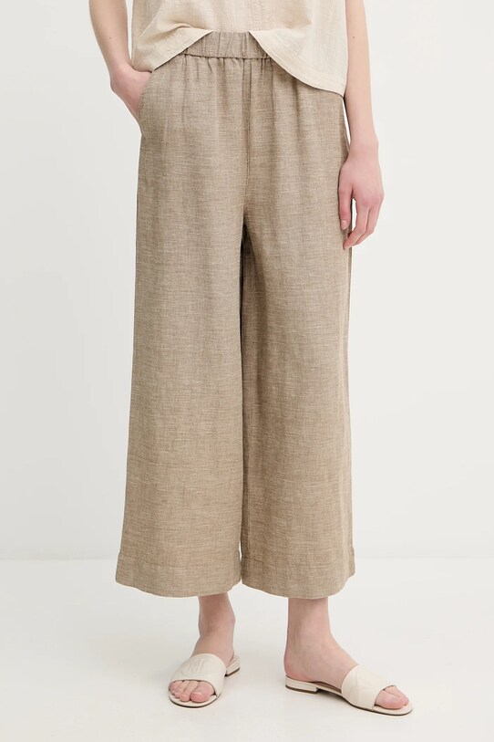 Lněné kalhoty United Colors of Benetton high béžová 465XDF09J