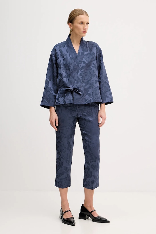 Kenzo spodnie z domieszką lnu FF52PA0939JG.67 niebieski SS25