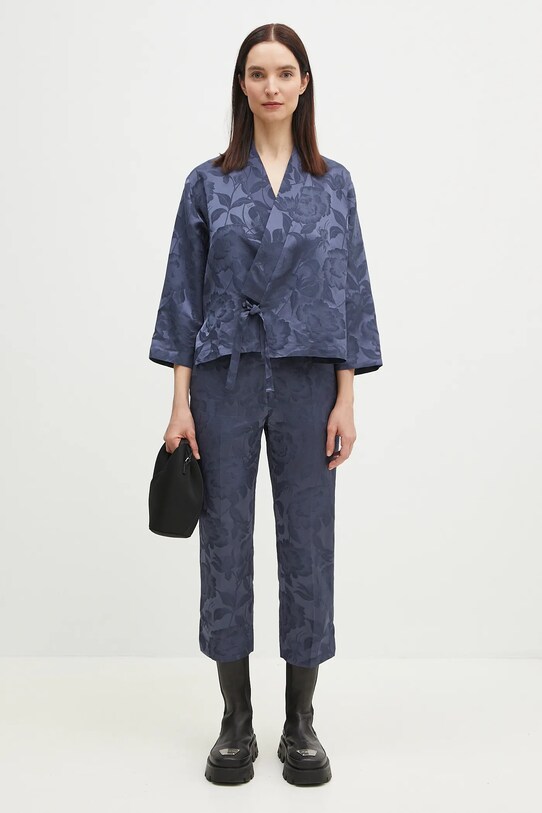 Kenzo spodnie z domieszką lnu FF52PA0939JG.67 niebieski
