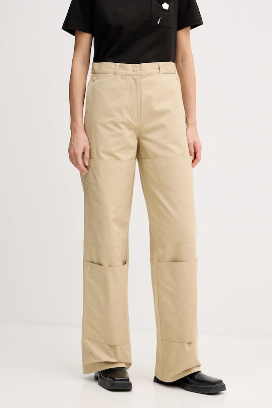 Kenzo spodnie bawełniane bawełna beżowy FF52PA1009DL.11
