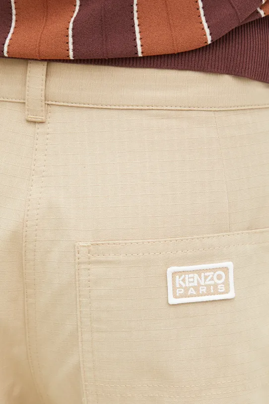 Kenzo spodnie bawełniane beżowy FF52PA1009DL.11