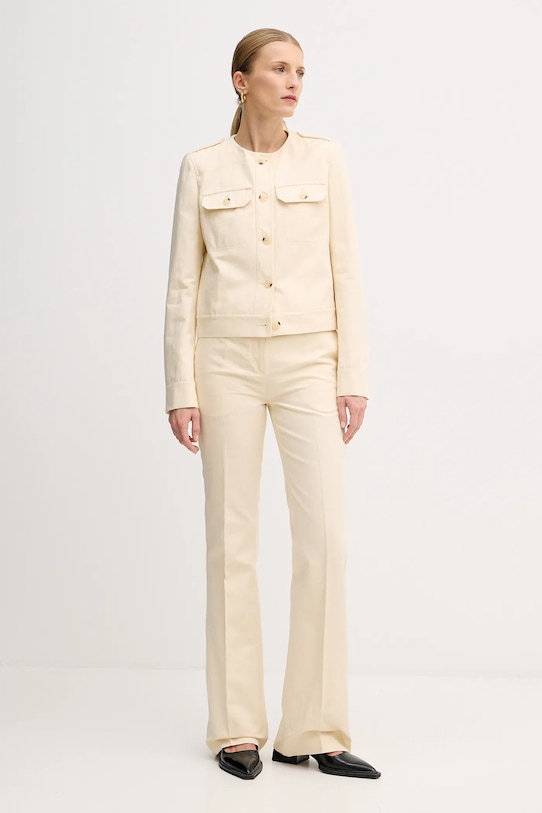 Kenzo spodnie z domieszką lnu FF52PA1019GA.04 beżowy SS25