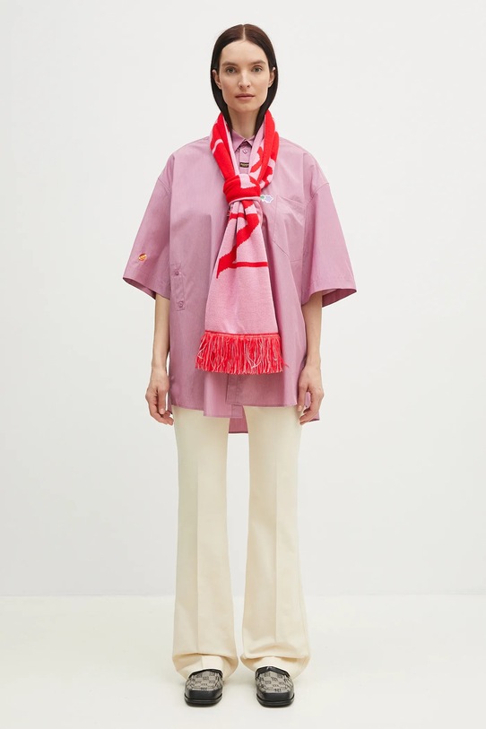 Kenzo spodnie z domieszką lnu beżowy FF52PA1019GA.04