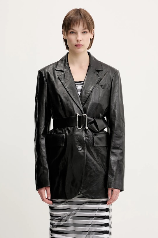 Sportmax marynarka skórzana Teoria z podszewką czarny 2512441011600