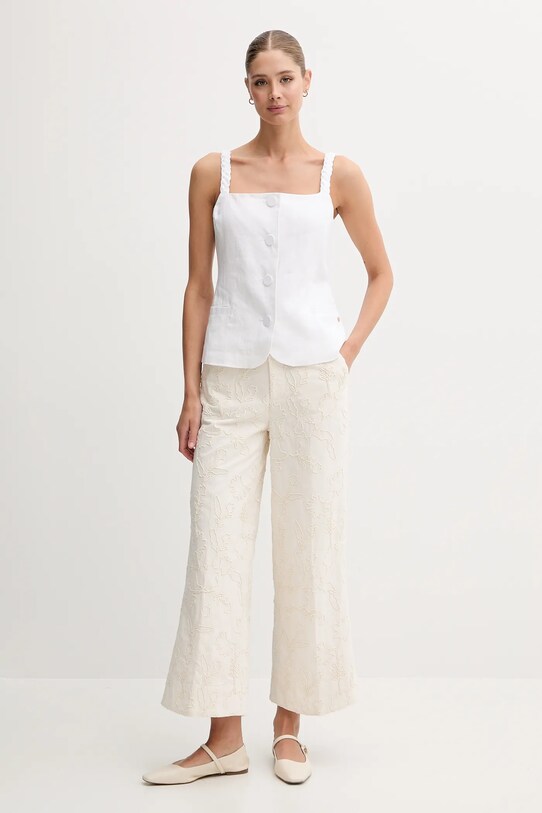Pedro del Hierro spodnie bawełniane 7609785 beżowy SS25