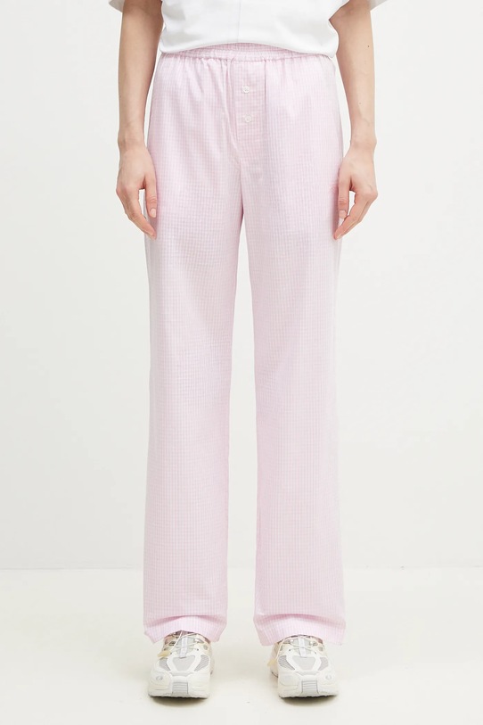 Bavlnené nohavice Fiorucci Gingham Logo nášivka ružová U02SPBPA299CO01PN02