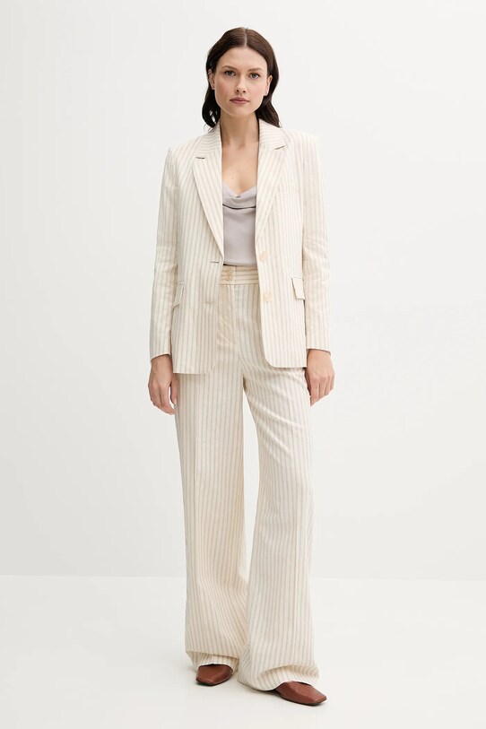 Sisley spodnie z domieszką lnu 45ICLF06W beżowy SS25