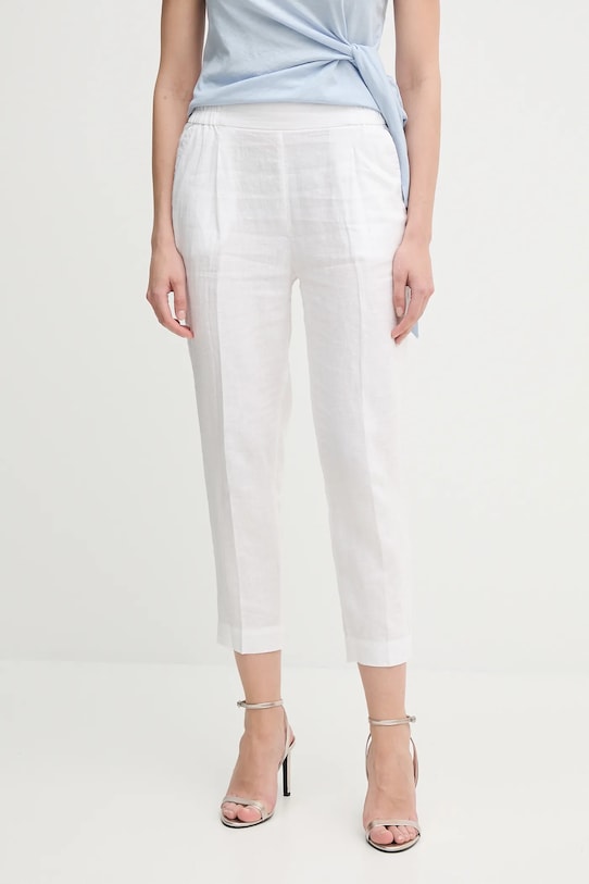 Sisley pantaloni din in drept alb 4AGHLF00S