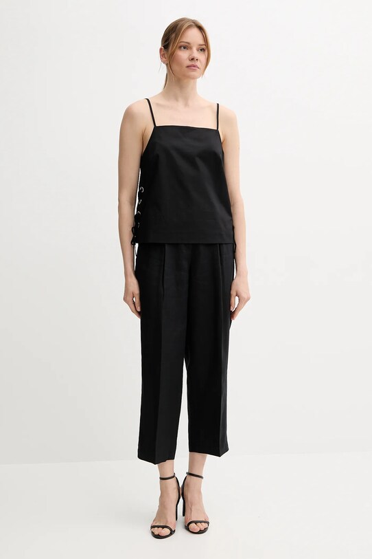 Ленен панталон Sisley 4AGHLF06R черен SS25