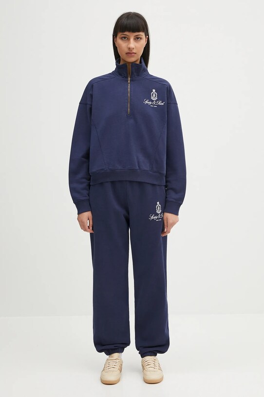 Sporty & Rich spodnie dresowe bawełniane Vendome Embroidered PA036606231BL106 granatowy