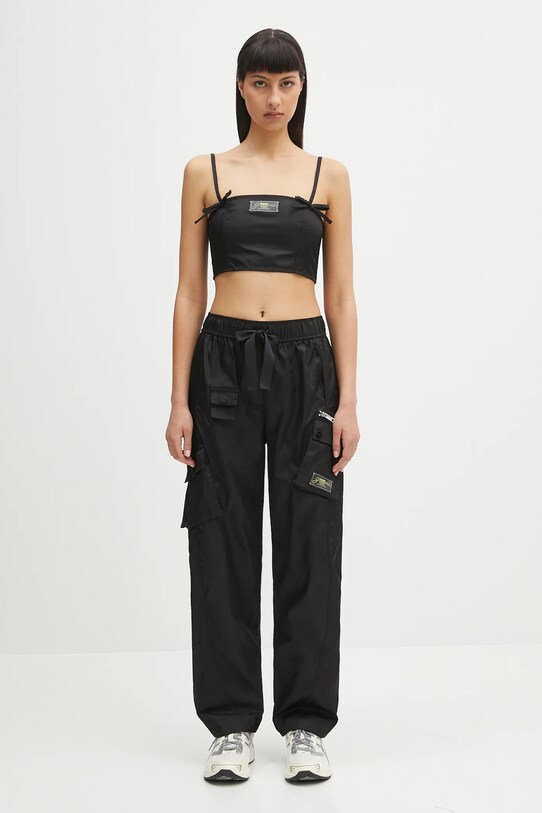 GANNI pantaloni Duchesse Nylon Elasticated W0476 negru