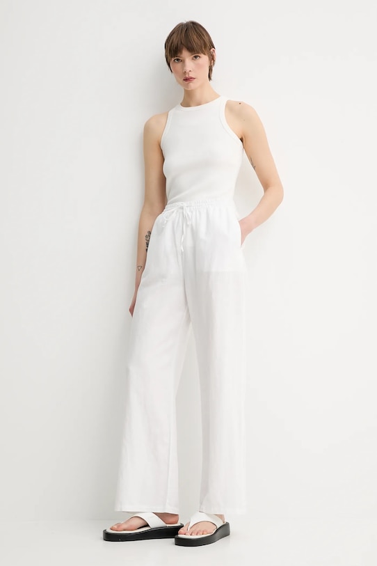 Lněné kalhoty Marc O'Polo 5000006724 bílá SS25